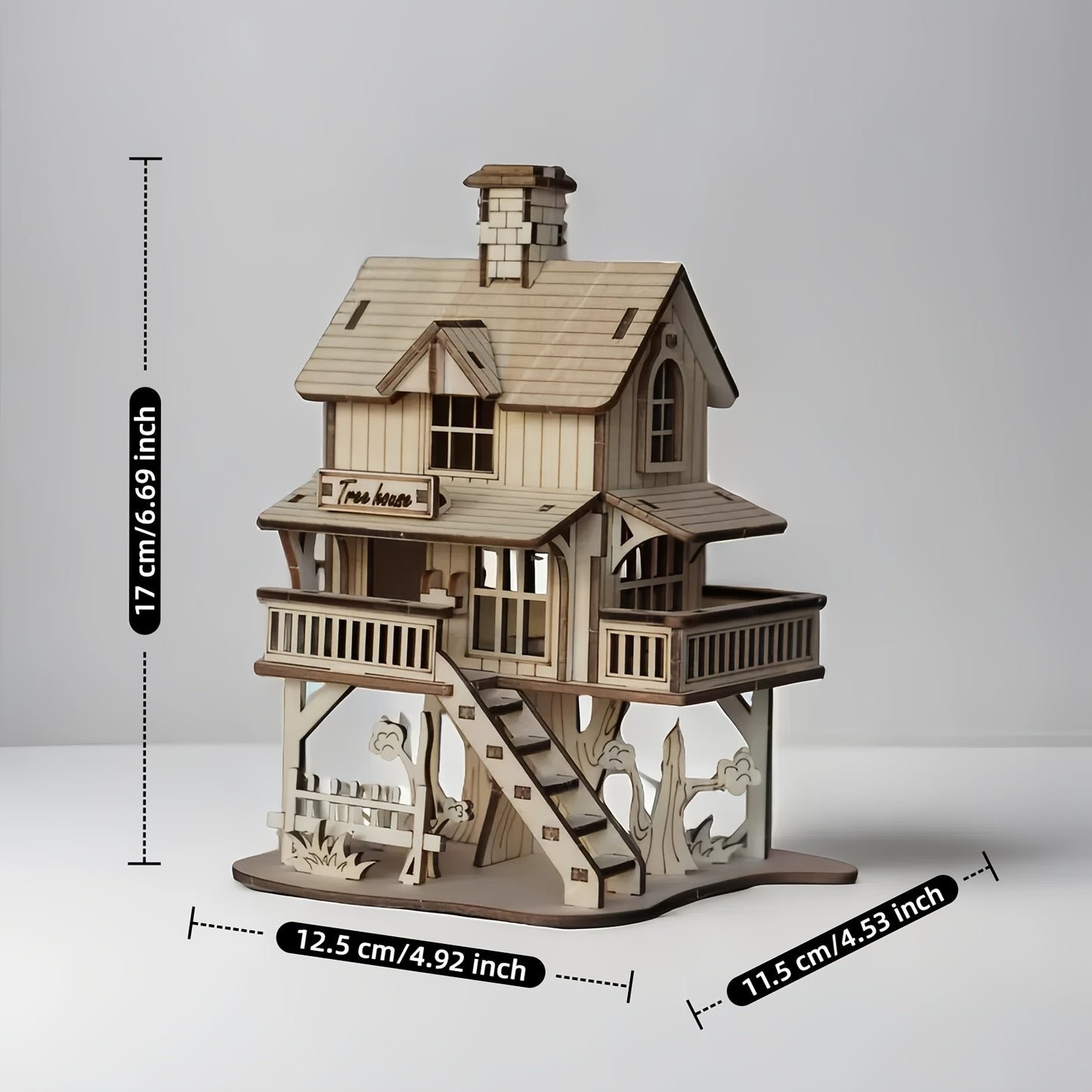 Rustic Wooden Forest Cabin Puzzle Model, 3D DIY Building Kit, Creative Treehouse Architecture Set, Wooden Interlocking Blocks, Yellow - Craft Model for Home Decor