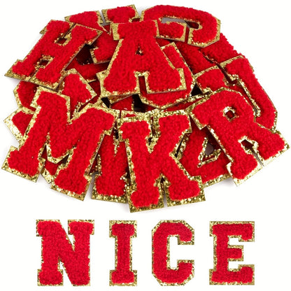 Chenille Letter Patches Self Adhesive A-Z Embroidered Alphabet Applique Stickers for Clothes Bags Hats Phone Cases DIY Crafts – 26pcs Full Set