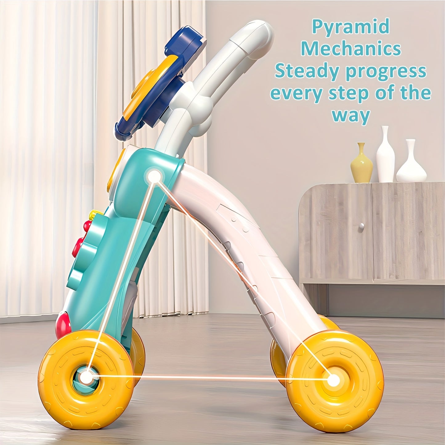 Baby Walker Toy with Music & Anti-Rollover Safety - Multi-Function Toddler Learning Toy for Early Walking Development, Educational Baby Gear, Engaging Activity Center, Sturdy Push Handle