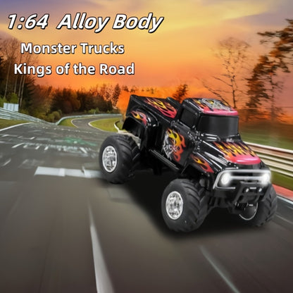 RC Monster Truck 1:64 Scale Alloy Shell with LED Lights | Multi-Control Modes, Adjustable Speed & Steering | Mini Off-Road Toy Car for Kids Adults