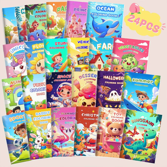 [Halloween Christmas Gift] 24 Pack Coloring Books For Kids Ages 3+ Birthday Party Favors Bulk Gifts Goodie Bags Stuffers School Classroom Activity Books Halloween Christmas Gift Includes Animals Mermaid Dinosaur Designs
