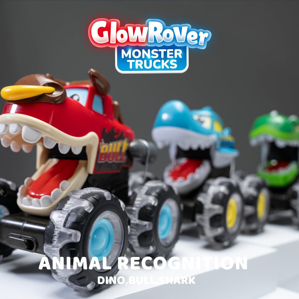 Monster Truck Toys for Toddlers 3-Pack LED Light Up Wheels Press and Go Animal Trucks Shark Bull Dinosaur, Glow in Dark Push Car Toy for Kids Ages 1-5, Birthday Easter Gift for Boys and Girls