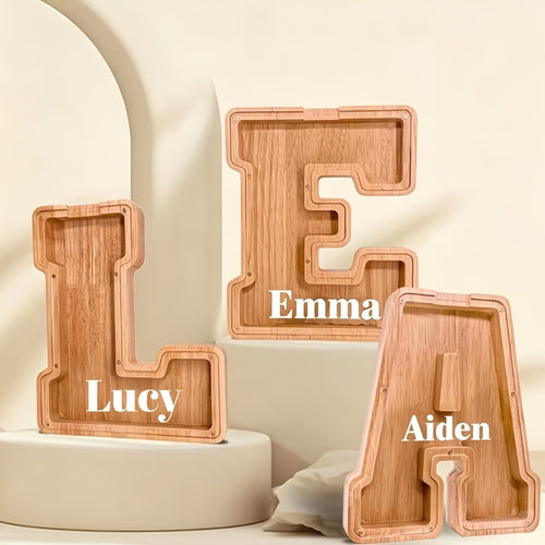 26 Wooden Letter Penny Bank, Penny Bank for Adults, Alphabet Money Bank, Safe & Durable Savings Box Coin Bank Birthday Gift