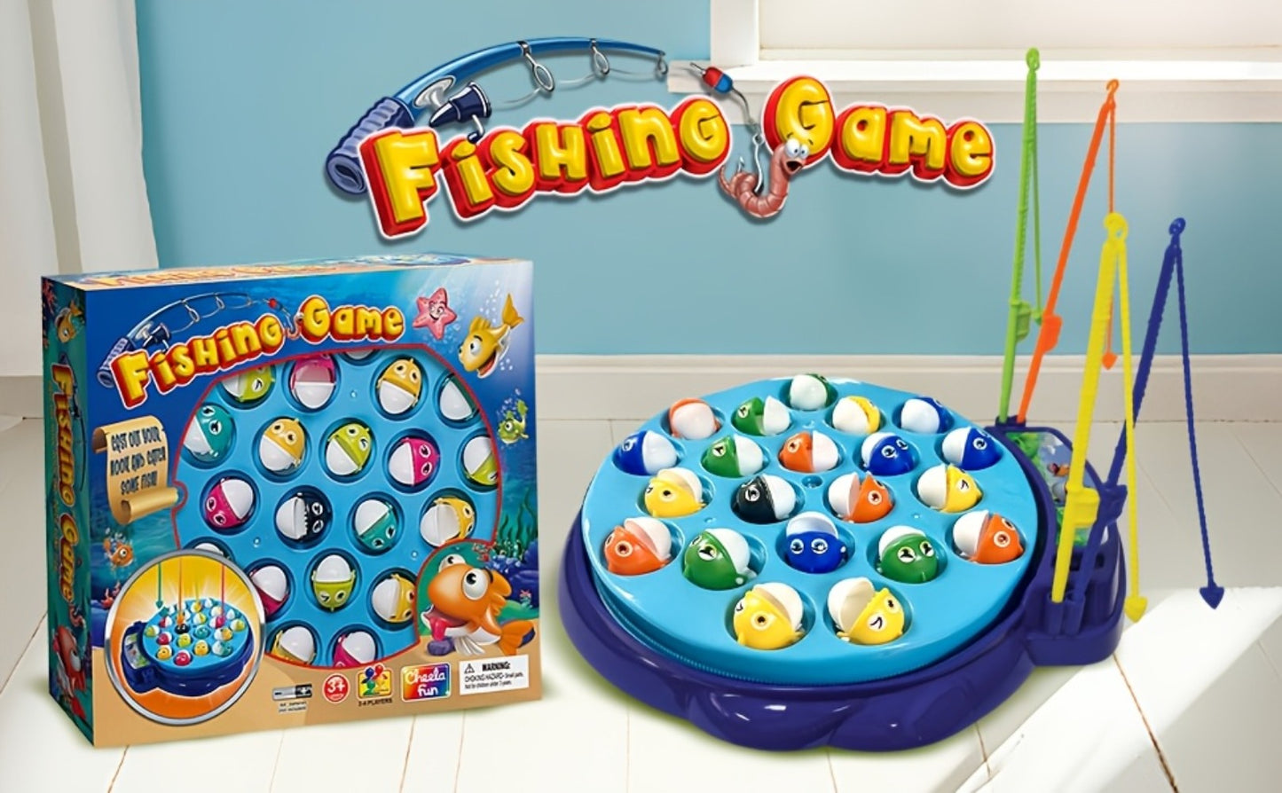 Kids Fishing Game with Rotating Board – 21 Fish & 4 Fishing Rods, Fast-Action Electronic Fishing Toy for Toddlers Ages 3+, Fun 2-4 Player Family Game, Great Birthday Gift