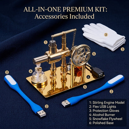 Stirling Engine Engine Generator Kit - Single Cylinder, Stainless Steel Construction Pneumatic Design Educational Physical Science Experiment Model for Learning And Invention Enthusiasts Holiday Gifts