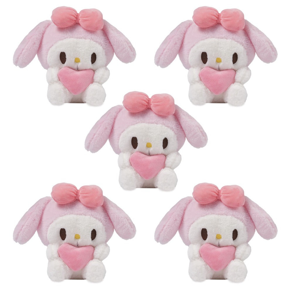 Sanrio Plush Toy 5pcs Set — Licensed Hello Kitty, Kuromi, My Melody & Gudetama Stuffed Animals Holding Hearts, Kawaii Gift for Girls, Birthday Christmas Holiday Surprise Decor
