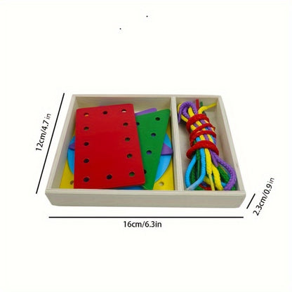 Montessori Wooden Lacing Cards for Toddlers – 5-Piece Double-Sided Threading Shapes in a Box, Fine Motor Skills Activity Toy for Preschool Kids, Travel Learning Toy & Educational Gift for Boys & Girls