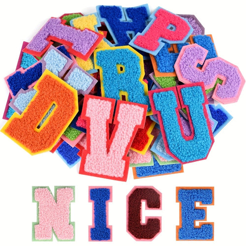 Chenille Letter Patches Self Adhesive A-Z Embroidered Alphabet Applique Stickers for Clothes Bags Hats Phone Cases DIY Crafts – 26pcs Full Set