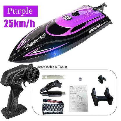 Top Speed of 30Km/ H, Small High-Speed Remote-Controlled Speedboat Comes with LED Night Navigation Lights, 2.4G Remote Control, Anti Capsizing, Circulating Cold Water Device, Christmas, Birthday Gif