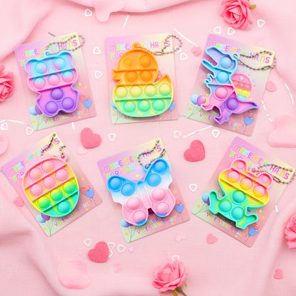 Animal Press Pop Toy Set 32/36pcs – Cute Keychain Fidget Toys for Kids, Party Favors, Classroom Rewards, Birthday Gifts, Backpack Charms, 8 Styles, Colorful Mini Animal Squeeze Poppers