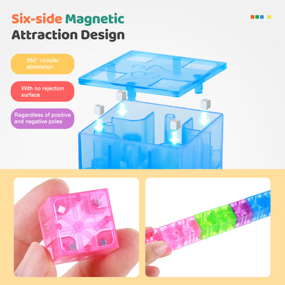 [Christmas & Birthday Gift] 100pcs Magnetic Building Blocks Toy | Random Colorful Transparent Cube Construction Set | Creative Physics Learning Toy | Ideal Christmas & Birthday Gift For Boys & Girls
