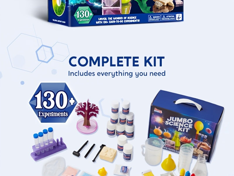 [STEM Educational Toys] 130+ Experiments Jumbo Science Kit for Kids with Chemistry Set, Growing Crystal Tree & Glowing Bulb - STEM Educational Toys with 130+ Hands-On Activities, Science Experiment Kit, Stem Building Kit, Science Gadget, Science Toy, Phys