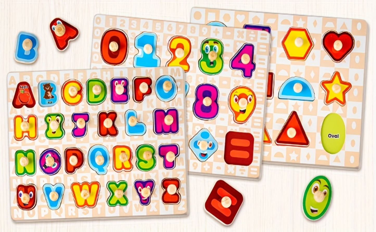 6-in-1 Wooden Puzzle Set for Toddlers 1 2 3 Year Old – Alphabet Number Shape Animal Dinosaur Vehicle Puzzles with Storage Rack, STEM Educational Learning Toy Gift for Baby Boys Girls