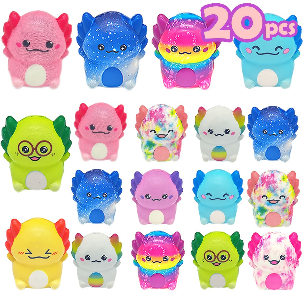 Axolotl Squishy Toys 20 Pack Slow Rising Fidget Sensory Stress Relief Toys for Kids, Cute Salamander Newt Ice Cream Shape Squeeze Toys, Individually Wrapped Party Favors Classroom Prizes for Boys Girls