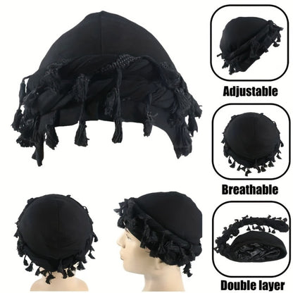 5pcs Vintage Ethnic Turban for Men with Tassel – Soft Elastic Durag Head Wraps for Outdoor, Festival, Cosplay & Daily Wear, 4 Colors Green Yellow Red Blue, Unisex Gift Set