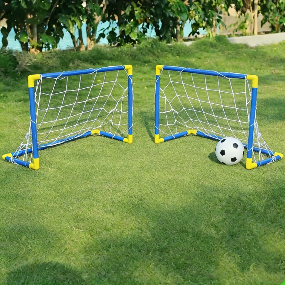 Kids Soccer Goal Set 2 Balls 2 Goals Portable Easy-Assemble Youth Soccer Football Set Indoor Outdoor Backyard Family Game Birthday Christmas Gift Boys Girls Ages 3+