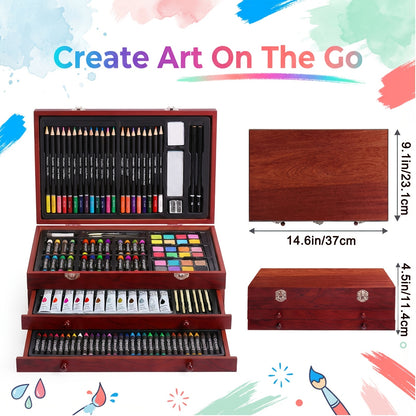 172pcs Deluxe Art Set with An Exquisite Gift Box And 2 Drawing Pads, Crayons, Acrylic Paints, Colored Pencils Set In Wooden Case, Professional Art Kit, Paint Supplies, Gift, Christmas, Art & Crafts, Craft Kits