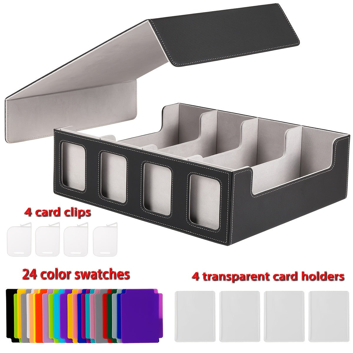 Card Cartridge Display Window, Equipped With 24 Color Cards; Four Card Sleeves; Four Grid Boards, Transaction Card Storage Box, Capable Of Holding Over 1200 Single Set Cards, Strong Magnetic Card Box, Suitable For Gaming Transaction Cards