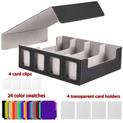 Card Cartridge Display Window, Equipped With 24 Color Cards; Four Card Sleeves; Four Grid Boards, Transaction Card Storage Box, Capable Of Holding Over 1200 Single Set Cards, Strong Magnetic Card Box, Suitable For Gaming Transaction Cards