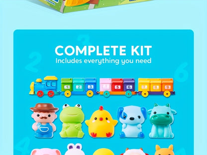 Farm Number Train Learning Toy For Toddlers, Counting, Matching And Sorting Learning Farm Train Including 9 Farm Animals And 1 Farmer, Christmas Birthday Gift For Baby Boys And Girls Age 1+
