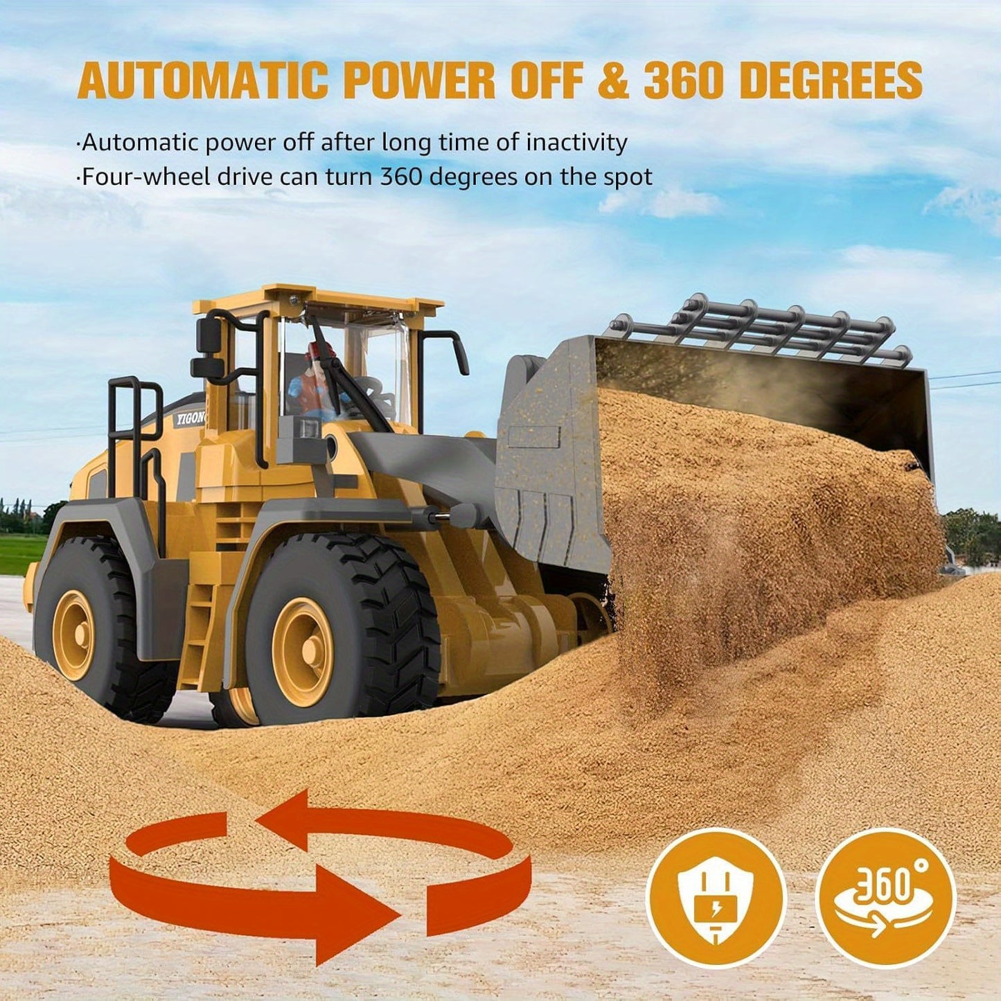 2.4 Ghz Wheel Loader Game-9 Channels Building Game with Realistic Lights and Sounds, 1:20 Scale for Children 6 Years and Older