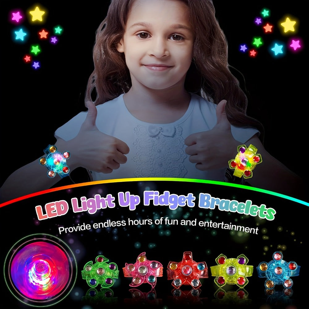 LED Light Up Wristbands Glow in the Dark Party Favors 30 Pack – Fidget Spinner Bracelets for Kids Birthday Party, Classroom Prizes, Goodie Bag Stuffers for Boys and Girls
