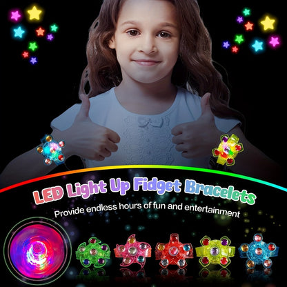 LED Light Up Wristbands Glow in the Dark Party Favors 30 Pack – Fidget Spinner Bracelets for Kids Birthday Party, Classroom Prizes, Goodie Bag Stuffers for Boys and Girls
