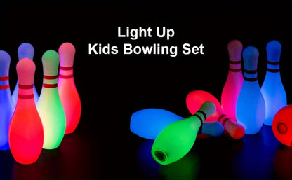 Kids Glow Bowling Set 12 Piece Light-Up Pins & Balls 10 Pins 2 Balls 7.87 Inch Indoor Outdoor Toddler Game Active Play Birthday Gift Boys Girls Ages 3+