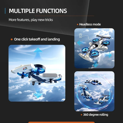 RC Flying Car Drone Combo for Kids – Remote Control 2-in-1 Racing Car & Quadcopter, One-Key Takeoff, 360° Flips, Stable Hover, Foam Body, Fun Birthday Gift