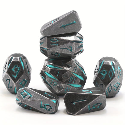 Premium Metal DND Dice Set 7pcs Stonehenge Themed Polyhedral Dice with Box, Ideal Christmas Thanksgiving Valentines Day Gifts(Blue)