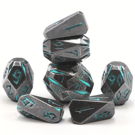 Premium Metal DND Dice Set 7pcs Stonehenge Themed Polyhedral Dice with Box, Ideal Christmas Thanksgiving Valentines Day Gifts(Blue)