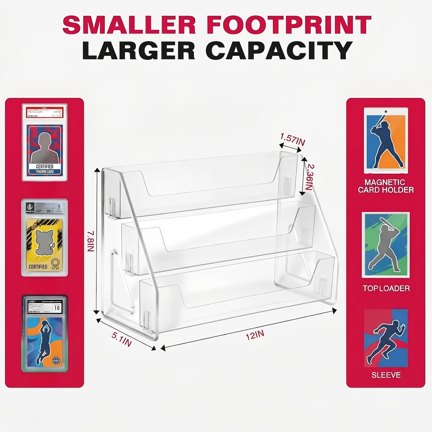 3/5-Tier Vertical Collectible Card Display Stand Compatible for PSA BGS SGC Graded Cards, Snap-in Assembly Suitable for Baseball & Basketball Trading Card Showcase, Desktop Holder for PSA/BGS/SGC Card Display