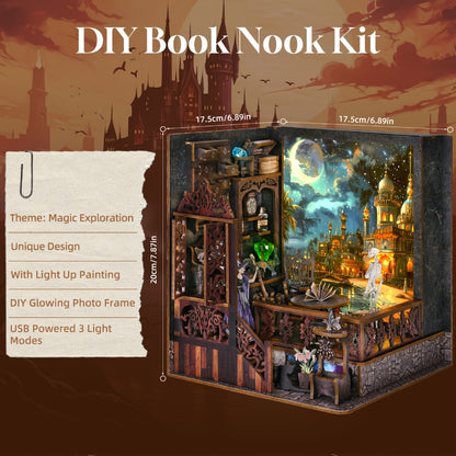 Halloween Book Nook Kit – Magic Mystery DIY Dollhouse Bookshelf Insert, 3D Wooden Witch Skeleton Miniature Scene, Whiteboard Shelf Decoration, Unique Gift for Book Lovers Adults Teens