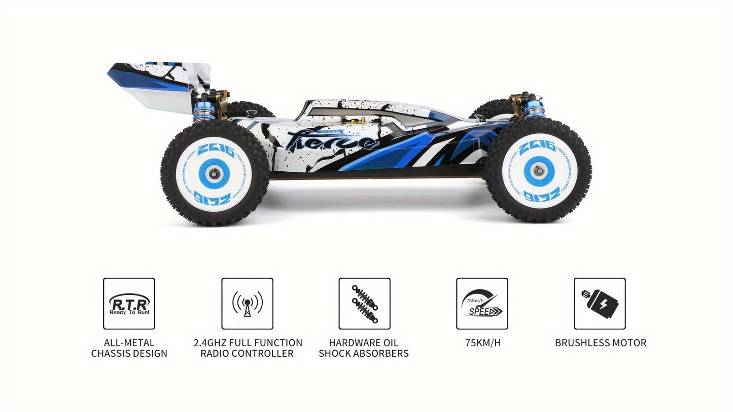 Wltoys 124017 RC Car 75KM/H Brushless 4WD – Professional High-Speed Off-Road Drift Racing Car, Aluminum Alloy Chassis, Oil Pressure Shock Absorber, 2 Batteries Included, Gift for Boys & RC Hobbyists