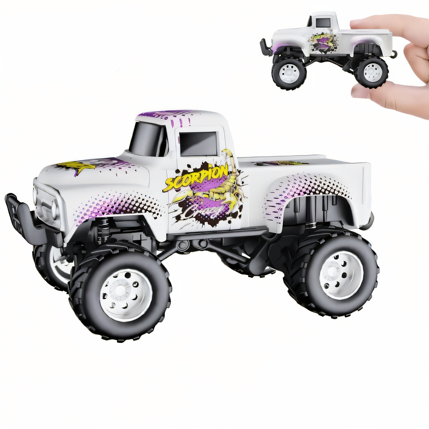 Mini Monster Truck, 1:64 Scale Alloy Shell Toy Car Model, LED Lights Multiple Control Modes Adjustable Speed/Steering, King Of The Road