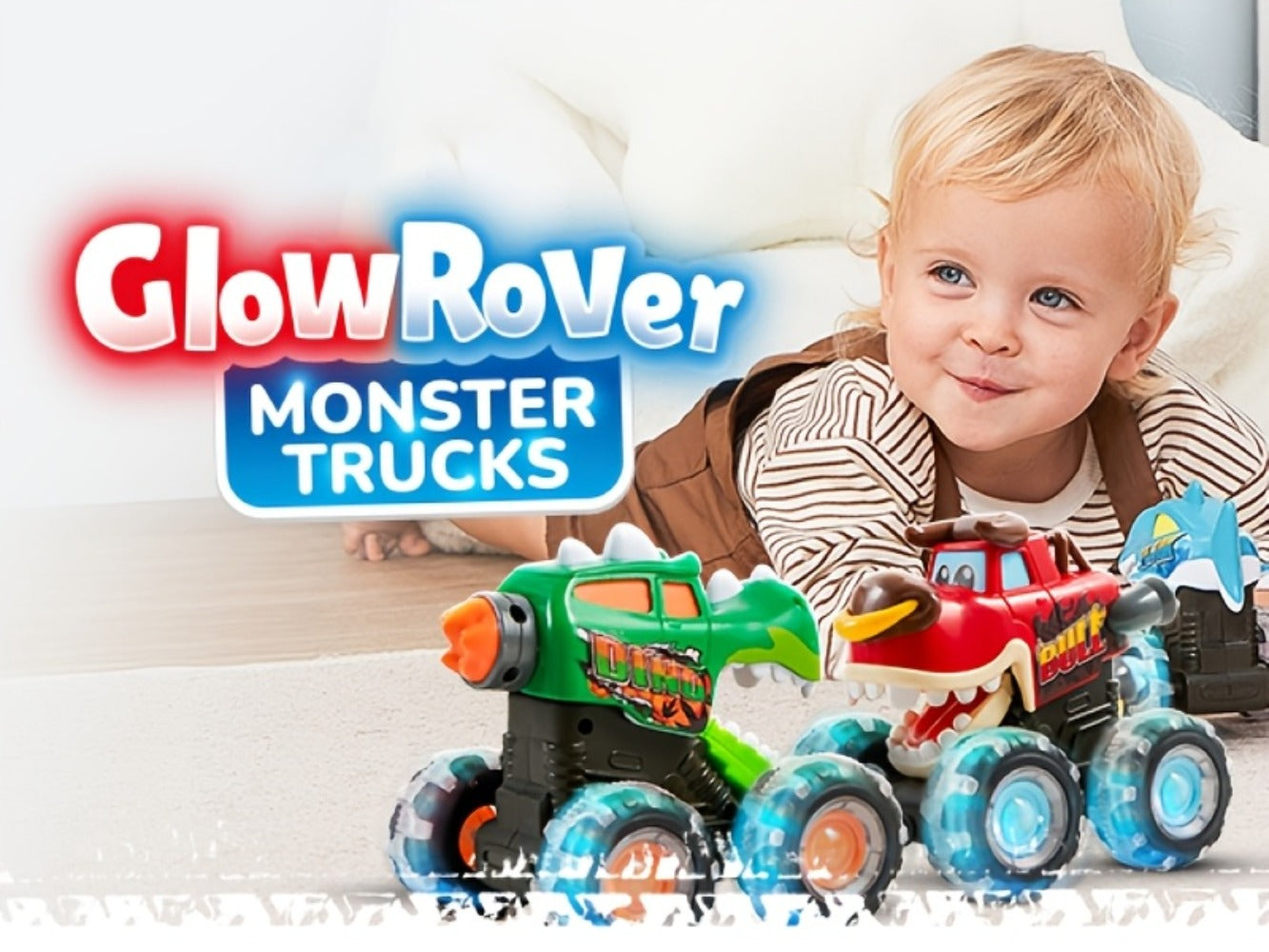 Monster Truck Toys for Toddlers 3-Pack LED Light Up Wheels Press and Go Animal Trucks Shark Bull Dinosaur, Glow in Dark Push Car Toy for Kids Ages 1-5, Birthday Easter Gift for Boys and Girls