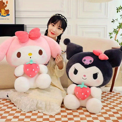 Sanrio Hello Kitty 9.84inch, a Sitting Posture Holding Strawberry Kulomi Melody Plush Toy, Decompression Toy, Home Decoration Ornament, Doll for Girlfriend's Ideal Choice, Perfect Birthday Gift, Holiday Gift