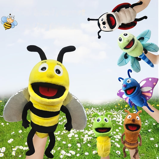 Insect Hand Puppet 13-Inch with Movable Mouth, Realistic Plush Bee Ladybug Dragonfly Butterfly Ant Caterpillar Puppet for Kids Storytelling Role Play Puppet Show, Birthday Holiday Gift
