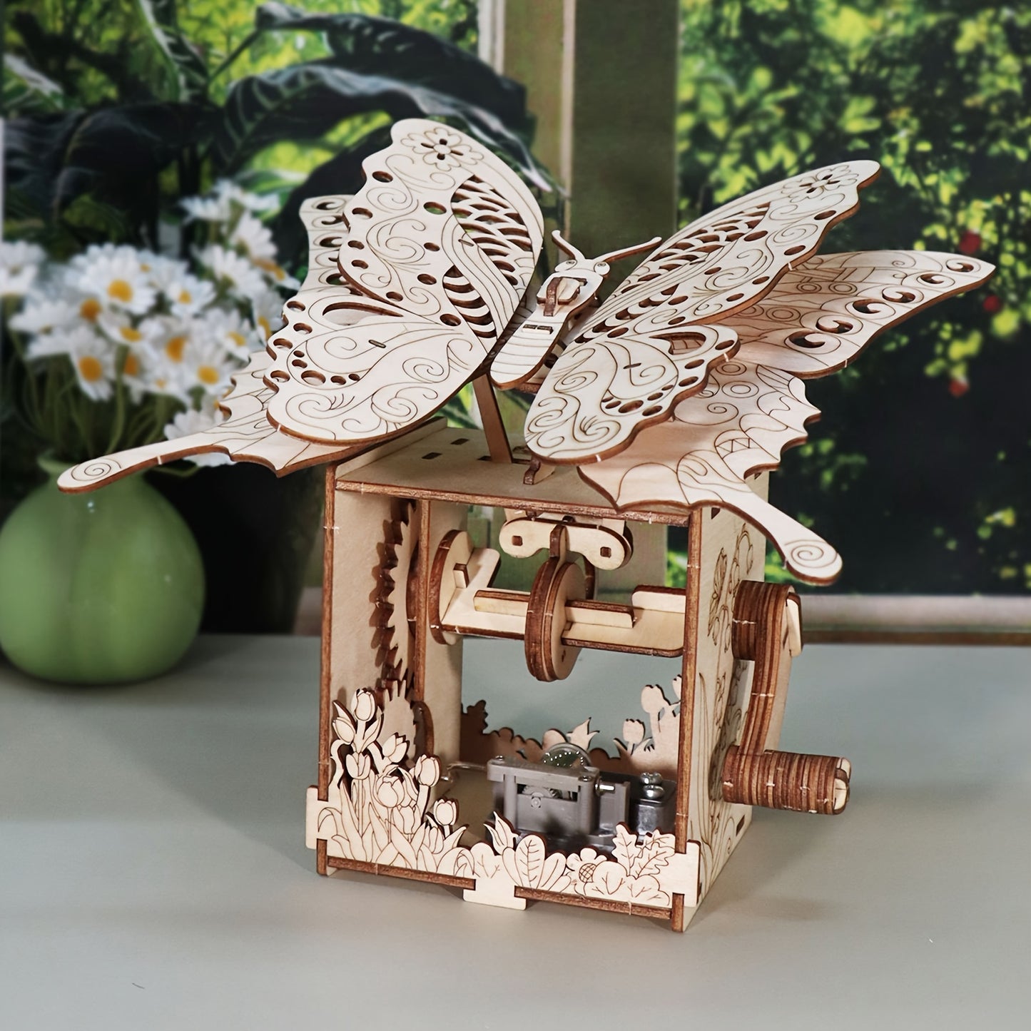 3D Wooden Puzzle Hand Butterfly Music Box You Are My Sunshine Handmade Assembly Model Kit Holidays Birthdays Christmas Gifts Halloween Party Favors