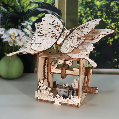 3D Wooden Puzzle Hand Butterfly Music Box You Are My Sunshine Handmade Assembly Model Kit Holidays Birthdays Christmas Gifts Halloween Party Favors
