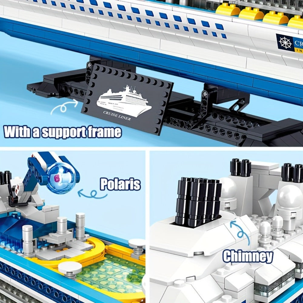 Cruise Ship Building Blocks Model 2428 Pcs – Technic Mini Brick Advanced Construction Set Home Decor Display for Adults Teens Ship Enthusiasts Christmas Birthday Gift