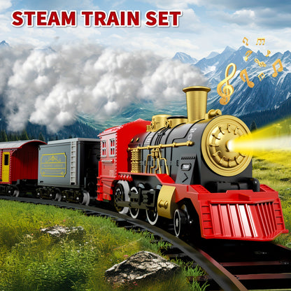 Electric Train Set for Kids Boys and Girls, Classic Christmas Train Toys, Steam Locomotive Engine, Lights & Sound, Tracks, Birthday Toy