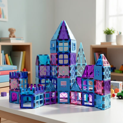 Magnetic Tiles Building Set 32 Pcs – 3D Magnetic Building Blocks for Kids Ages 3-8, Princess Castle Construction Toy for Boys & Girls, STEM Educational Gift for Birthday Christmas