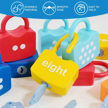 Preschool Math Lock and Key Counting Toy 10 Sets — Number Recognition Manipulative for Kids Ages 3-5, Color-Coded Kindergarten Math Activity, Montessori Hands-On Learning Toy, Birthday Christmas Gift