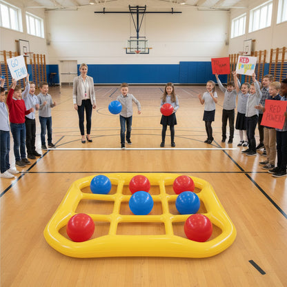 Inflatable Tic Tac Toe Pool Game Set - Comes with 10 Balls (5 Blue, 5 Red) And Air Pump - Floating Water Toys for Swimming Pool, Lake And Pool Party Fun for Family