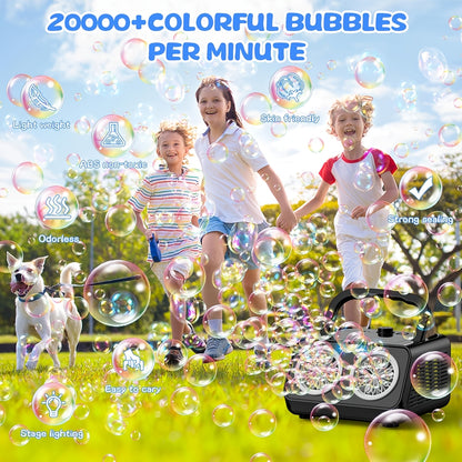 New Automatic Bubble Machine, Upgraded Bubble Blower with 2 Fans, Producing Over 20000 Bubbles Per Minute, 14 Portable Bubble Machines Operated by Plugins Or Batteries for Indoor And Outdoor Birthday