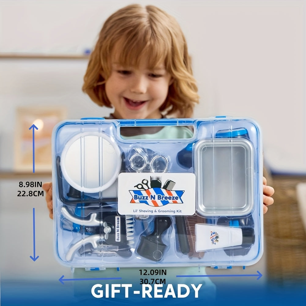 Professional Barbershop Pretend Play Kit for Kids Ages 3+ | 23pcs Role Play Toys with Realistic Tools And Storage Box | Educational Toys for Social Skills, Perfect Christmas/Birthday Gift for Boys