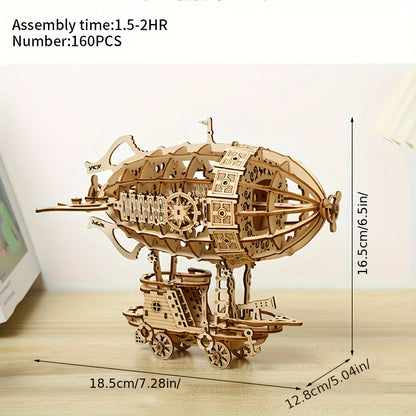 3D Wooden Puzzle Airship Model Kits for Adults Building Kit Brain Teaser Hand Craft Mechanical Christmas Gifts
