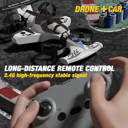 Mini Air & Land Drone Car with Collision Avoidance – 2-in-1 RC Quadcopter & Ground Vehicle for Kids Beginners, Stable Flight, USB Rechargeable, Safe Indoor Flying Toy Gift for Boys Girls
