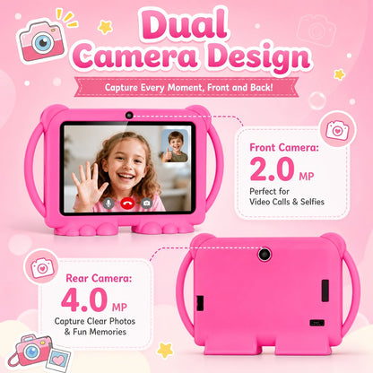 Kids Tablet 7 Inch Android 14 with 4GB RAM 32GB ROM, IPS Eye Protection Screen, Parental Controls & Pre-Installed Apps – WiFi Learning Tablet for Boys & Girls Ages 3-10